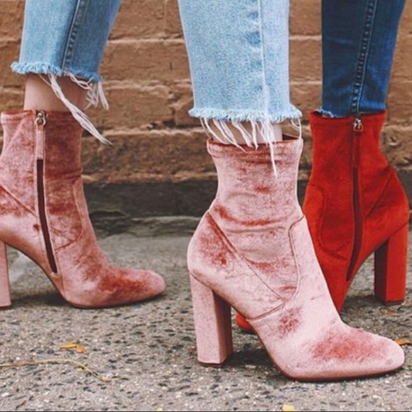 pink sock boots block heel